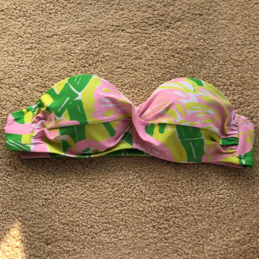 Lily Pulitzer Bathing Suit Top Strapless Underwire Bikini Swimsuit Pink Green
